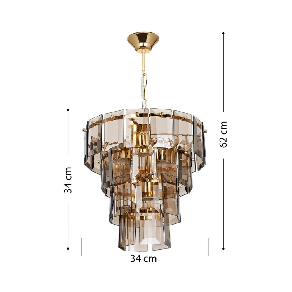 Lampada da soffitto a 4 luci Falez MDL3829 vetro fumè e oro EFFEZ