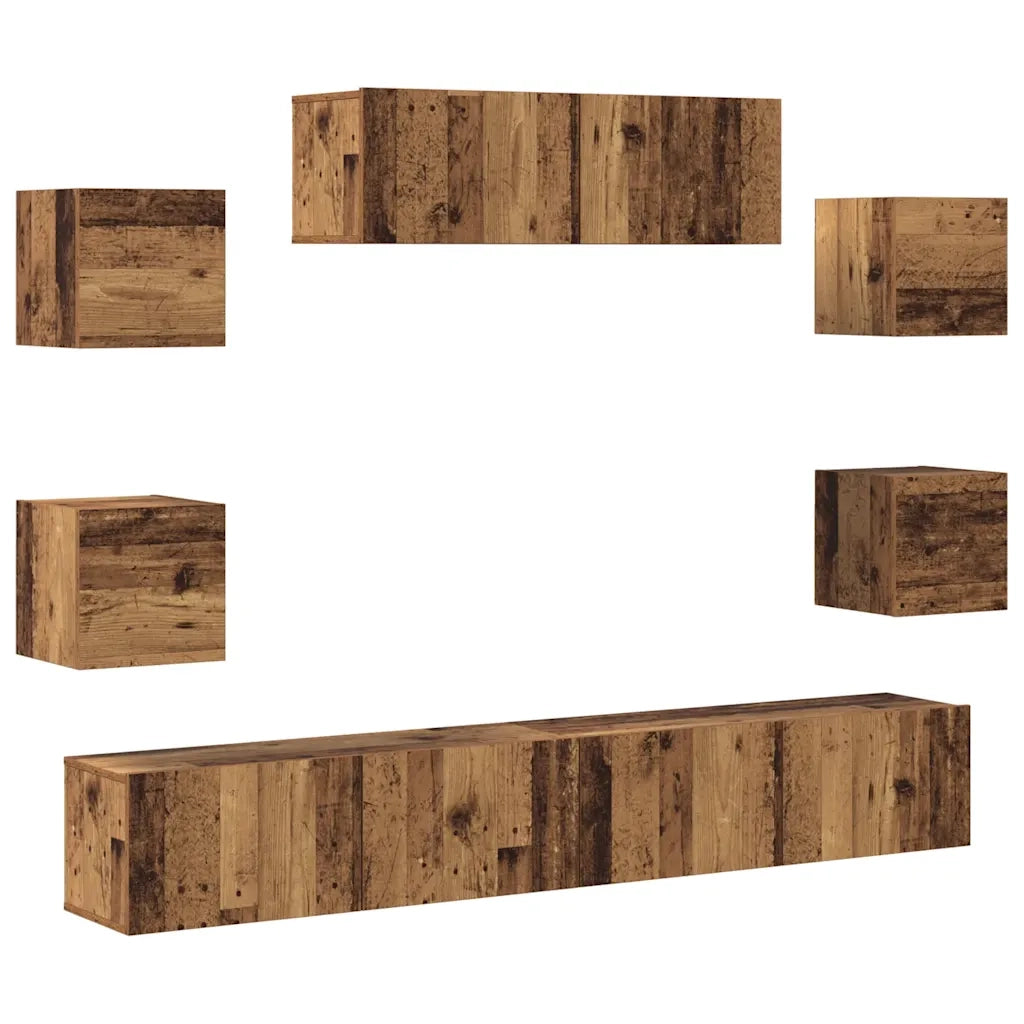 Set Mobile TV 7 pz Montato a Parete Legno Antico in Truciolato 3329209