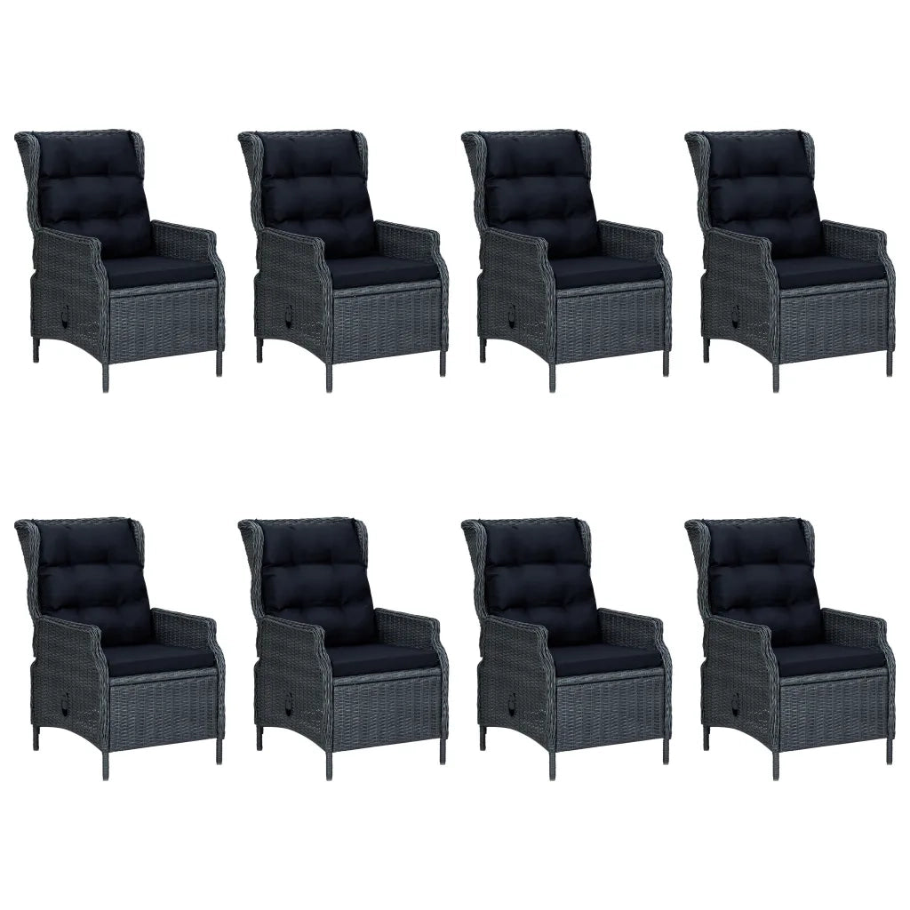 Set da Pranzo Giardino 9 pz con Cuscini Polyrattan Grigio Scuro cod mxl 47323