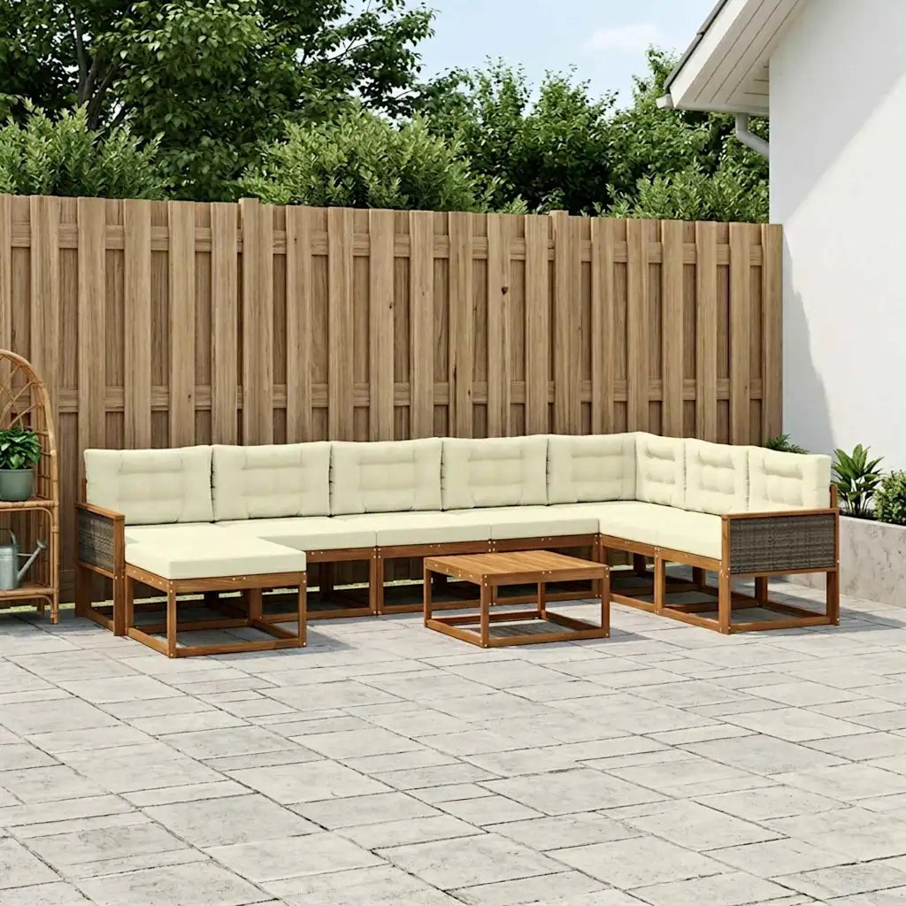 Set di divani da esterno con cuscino 9 pcs Naturale e Crema