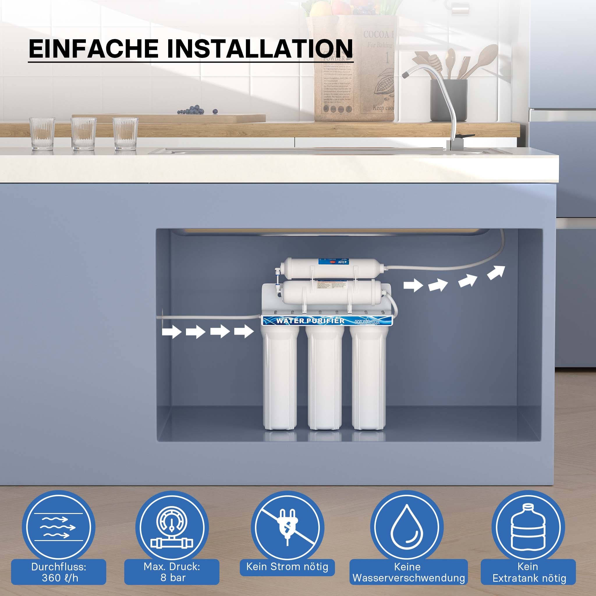 Naturewater Filtro dell'acqua a 5 livelli NW-PR305, con cartucce filtranti da 254 mm, con rubinetto