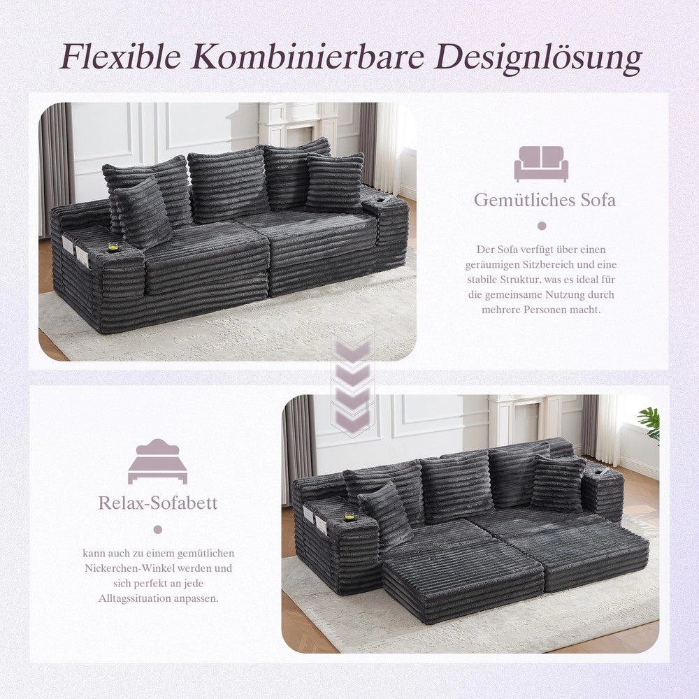 Divano letto 2 posti estraibile ¨C Minimal ¨C grigio scuro, tessuto con cuscini