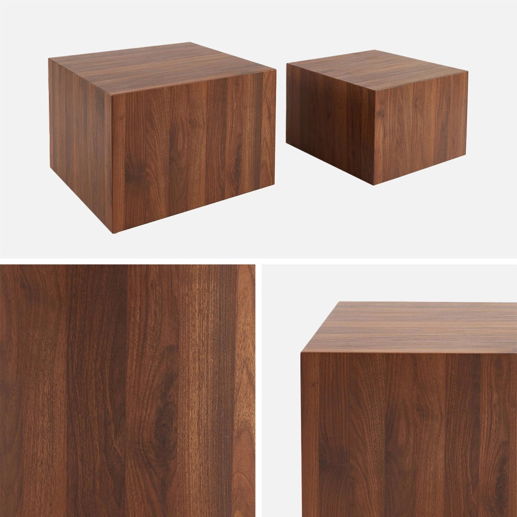 Set di 2 tavolini quadrati effetto frassino, noce