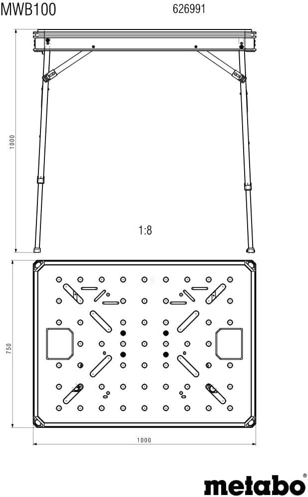 Tavolo multifunzione MWB 100, banco da lavoro mobile, tavolo da lavoro, banco da lavoro con gambe regolabili in altezza 626991000
