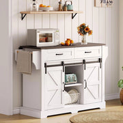 Isola cucina con piano ribaltabile - Xylo - 120¡Á45(70)¡Á91 cm - Bianco - Carrello con ruote, 2 ante scorrevoli, 2 cassetti