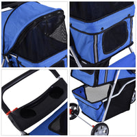 Passeggino per Cani Pieghevole 75x45x97 cm in Tessuto con Cestino e Portabicchieri Blu