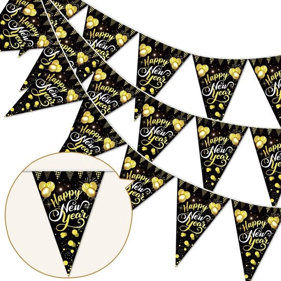 Decorazione di Festa per Capodanno - Bandiera Papier - Dimensioni 27,5 × 19 cm - Nero/Dorato