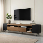 Cassettiera per TV nera e finitura legno lunghezza 180 cm in MDF e truciolare