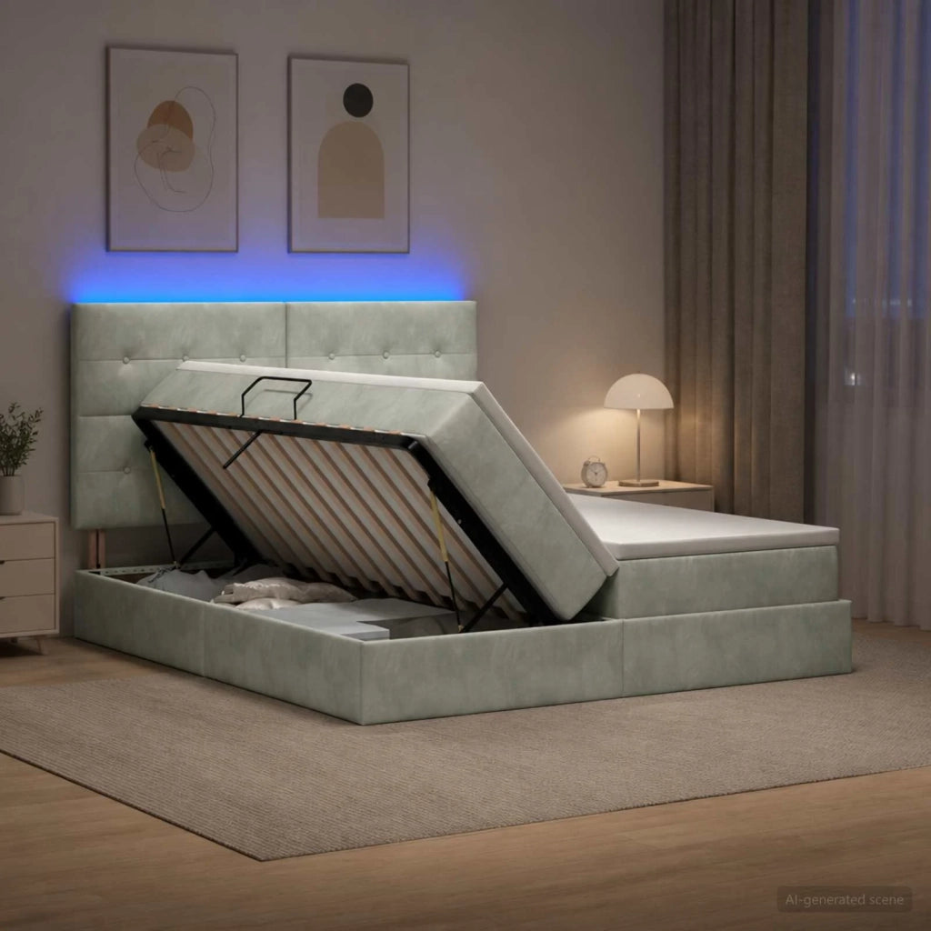 Letto con contenitore LED e materasso Grigio Chiaro 3460272