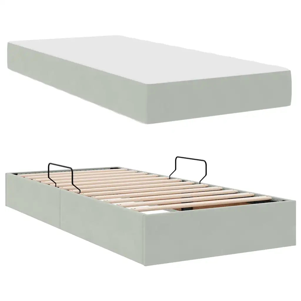 Letto con contenitore e materasso Grigio chiaro 100 x 200 cm