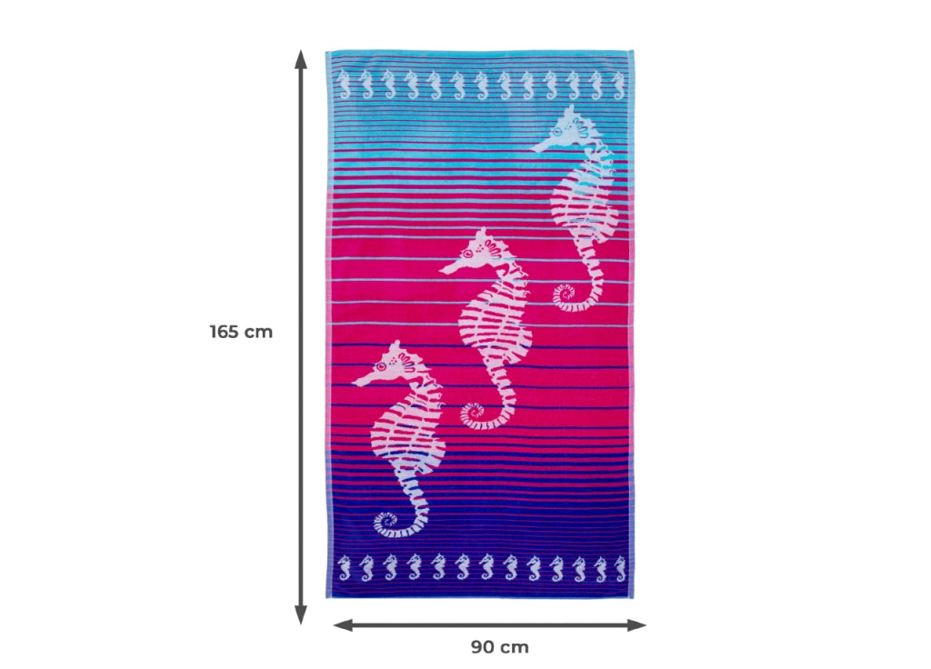 Telo Mare Jacquard Spugna Asciugamano Spiaggia Disegno Love Sea Horse - Telo Mare - Fucsia