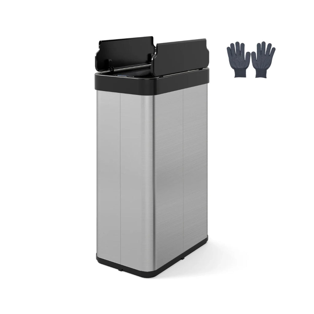 Pattumiera da 60 litri con sensore di movimento e pratici coperchi sottili a farfalla per cucina e bagno acciaio inox argento 20_0018881