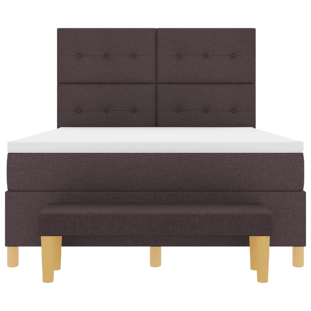 Letto con rete a doghe, Materasso e Panchina Marrone Scuro 140x200 cm Tessuto