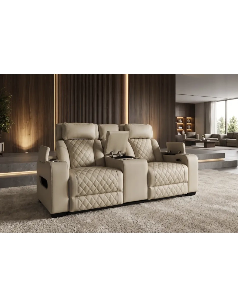 Divano cinema DOMUS 2 posti relax elettrico in similpelle – Beige – 190 x 101 x 103 cm