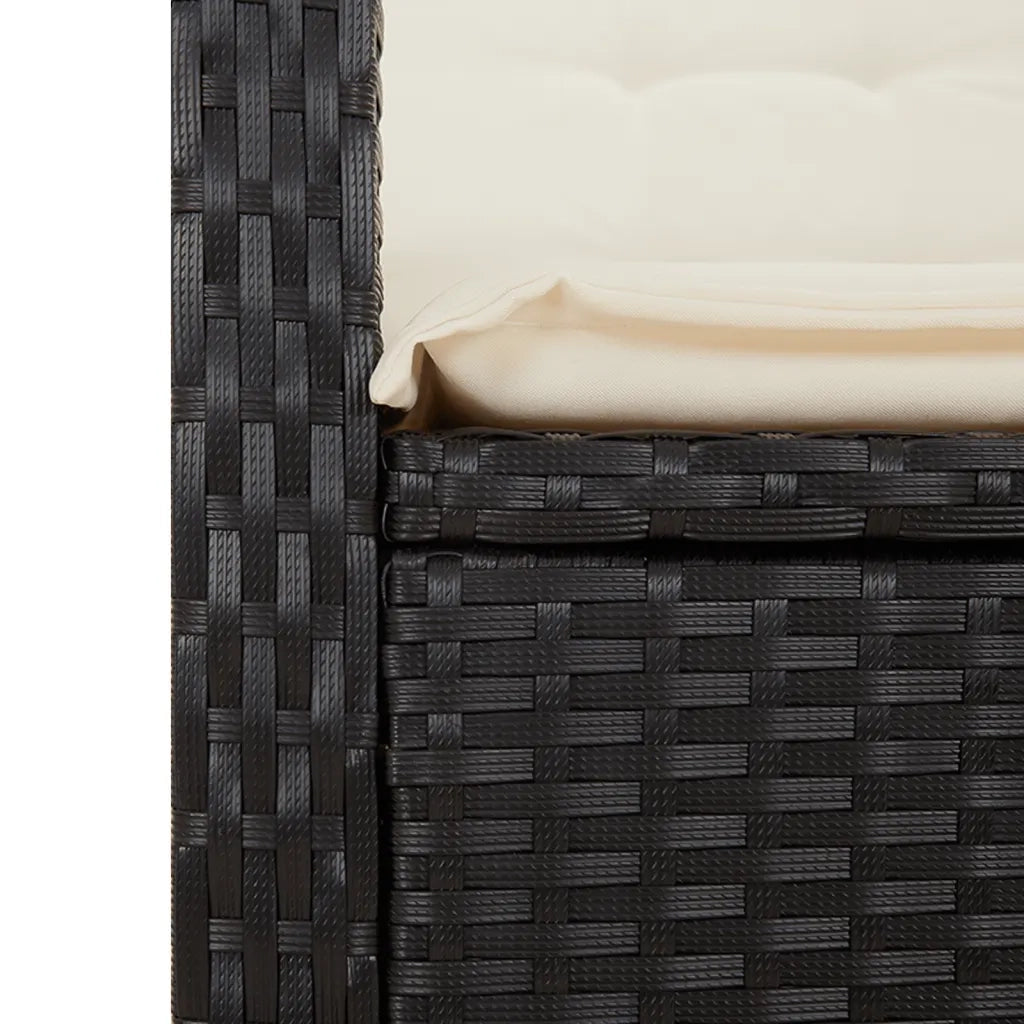 Panchina Reclinabile da Giardino | Panca da Giardino con Cuscini Nera in Polyrattan