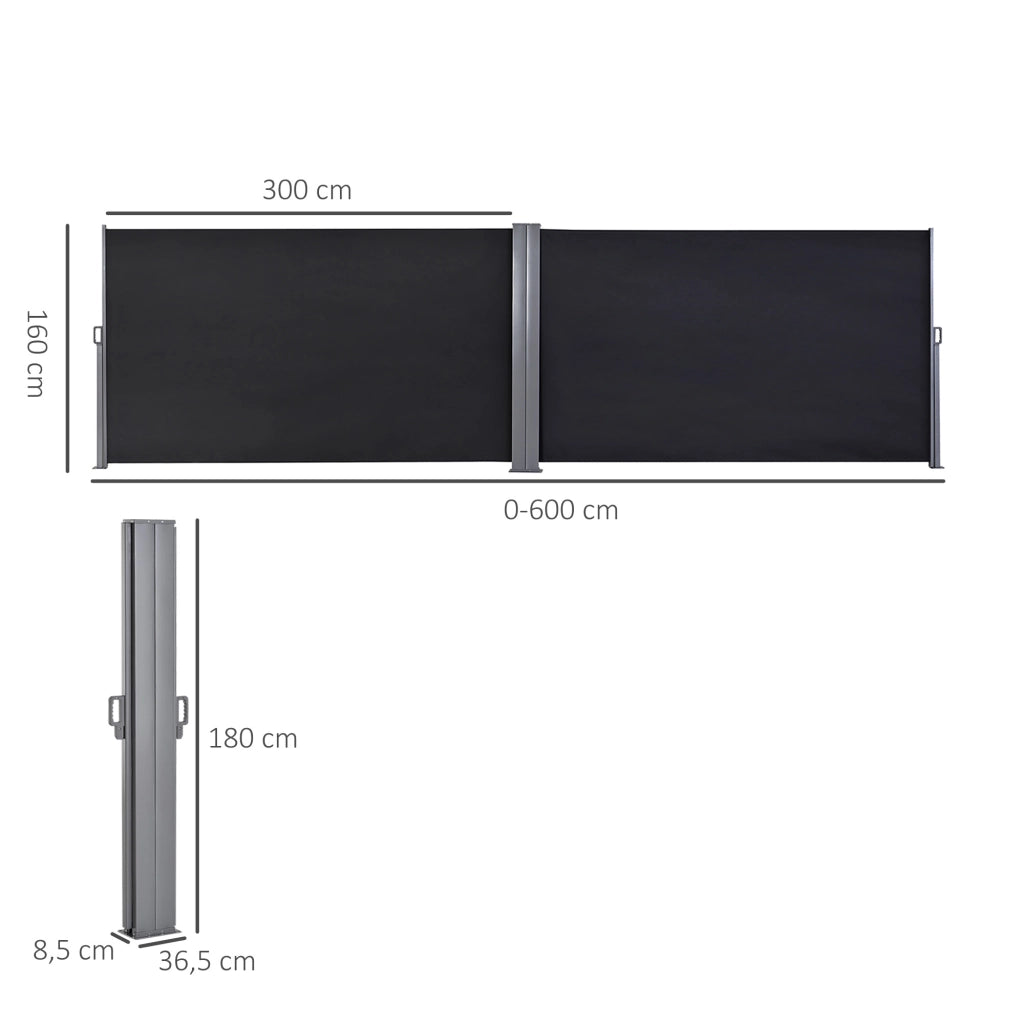 Paravento Rettangolare Retrattile ¨C zephmum ¨C Grigio Nero 6x1.8m Polyester