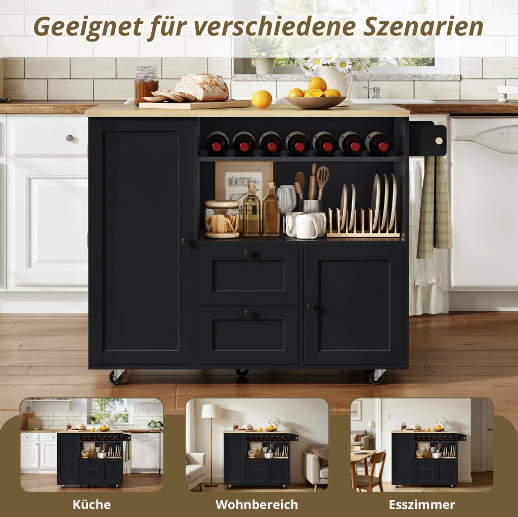 Isola da cucina mobile con piano ribaltabile e portabottiglie