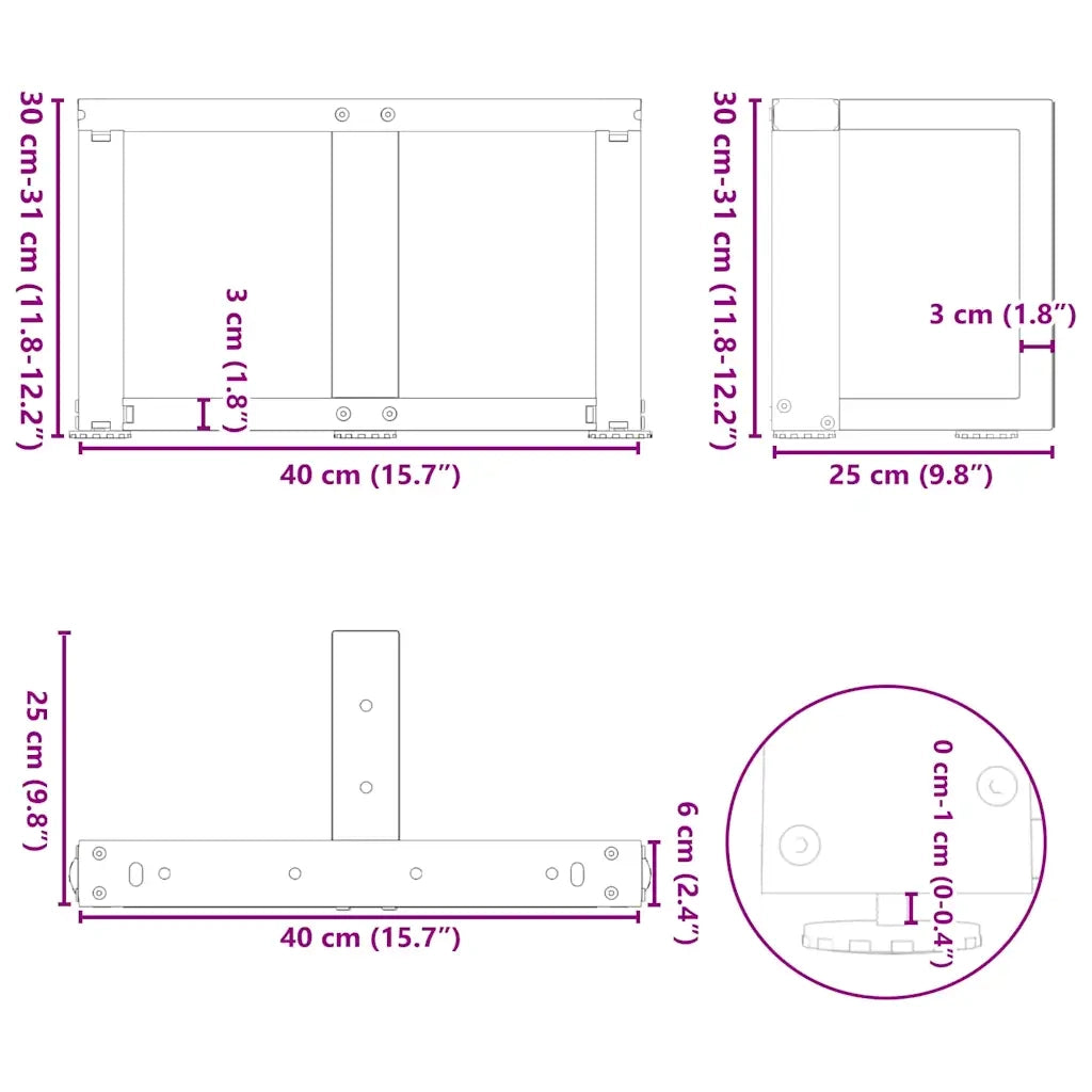 Gambe per Tavolino da Caffè a Forma di T 2 pz Nere 40x25x(30-31) cm Acciaio 4013007