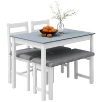 Set da Pranzo 4 pezzi, 1 Tavolo, 1 Panca, 2 Sedie, Grigio e Bianco