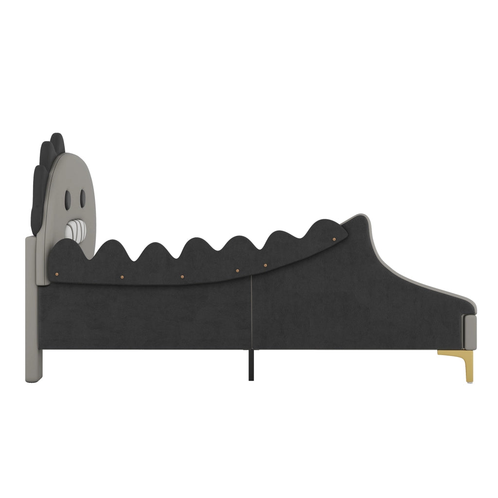Letto basso per bambini dinosauri in PU grigio 90x200 cm