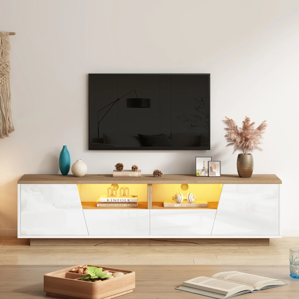 Mobile TV con 2 ante; 2 cassetti e LED - per soggiorno - 180 x 40 x 46 cm - bianco e legno