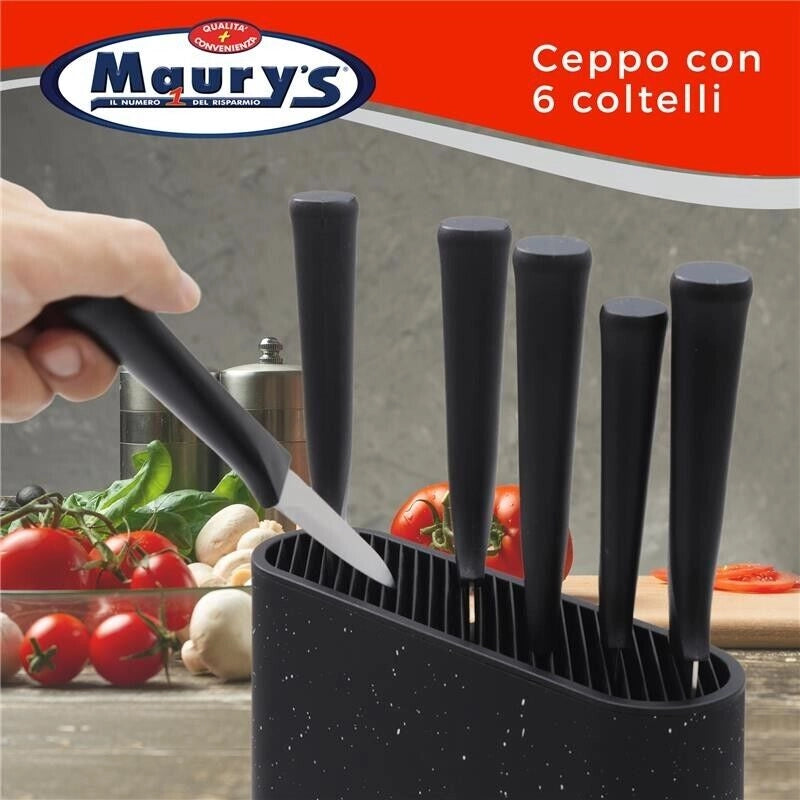 MAURY'S CEPPO CON 6 COLTELLI SMART DA CUCINA IN COLORE NERO