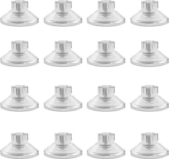 Zuignappen con vite - 16 pezzi - trasparenti - PVC - finestre - cucina - bagno - specchi