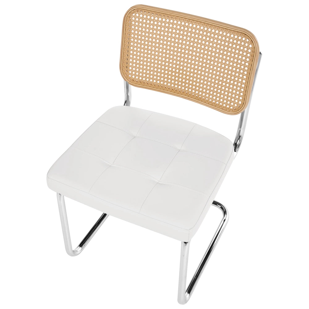 Set di 2 sedie da pranzo in ecopelle bianco con base a sbalzo in metallo stile vintage retrò