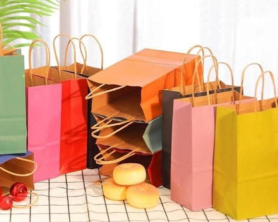 20 sacchetti piccoli di carta Kraft con maniglie (21 x 15 x 8 cm) - in 10 colori vari per feste, hobby e conservazione
