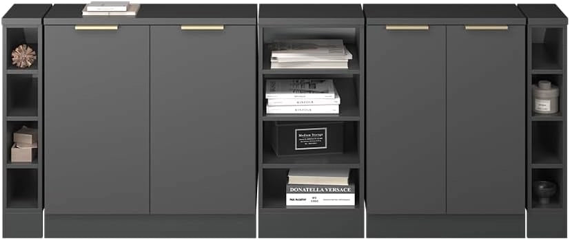 Set di mobili sottotetto Rion, Antracite-oro, 210 cm Set di 5 carcasse armadio profondità 60 cm, adatto per il salvaspazio sotto tetti spioventi