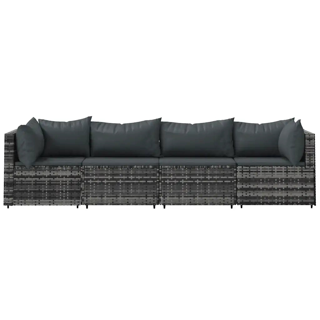 Set Divani da Giardino 4 pz | Set Salotto da Giardino con Cuscini in Polyrattan Grigio