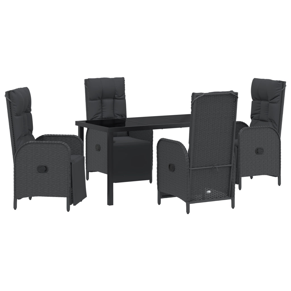 Set da Pranzo da Giardino 5 Pezzi con Cuscini Neri Polyrattan