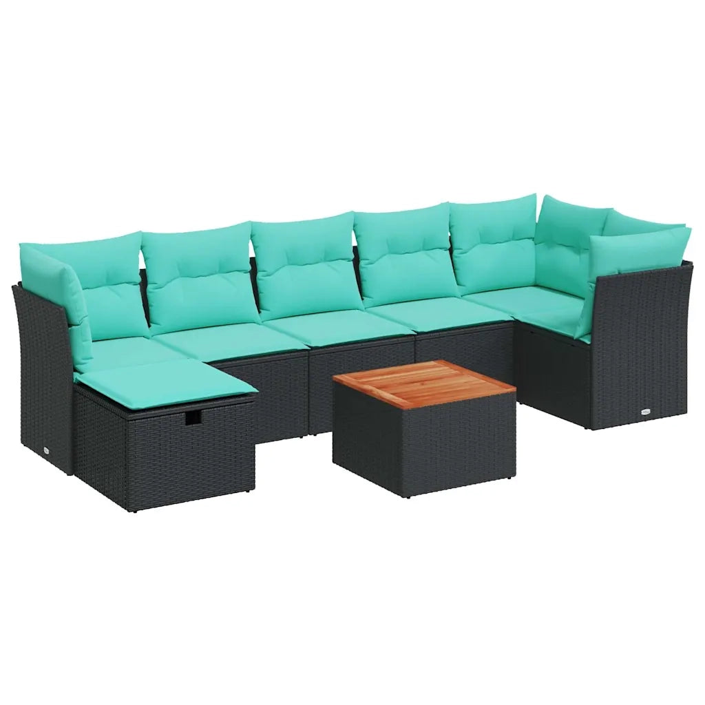 Set Divani da Giardino con Cuscini 8 pz Nero in Polyrattan