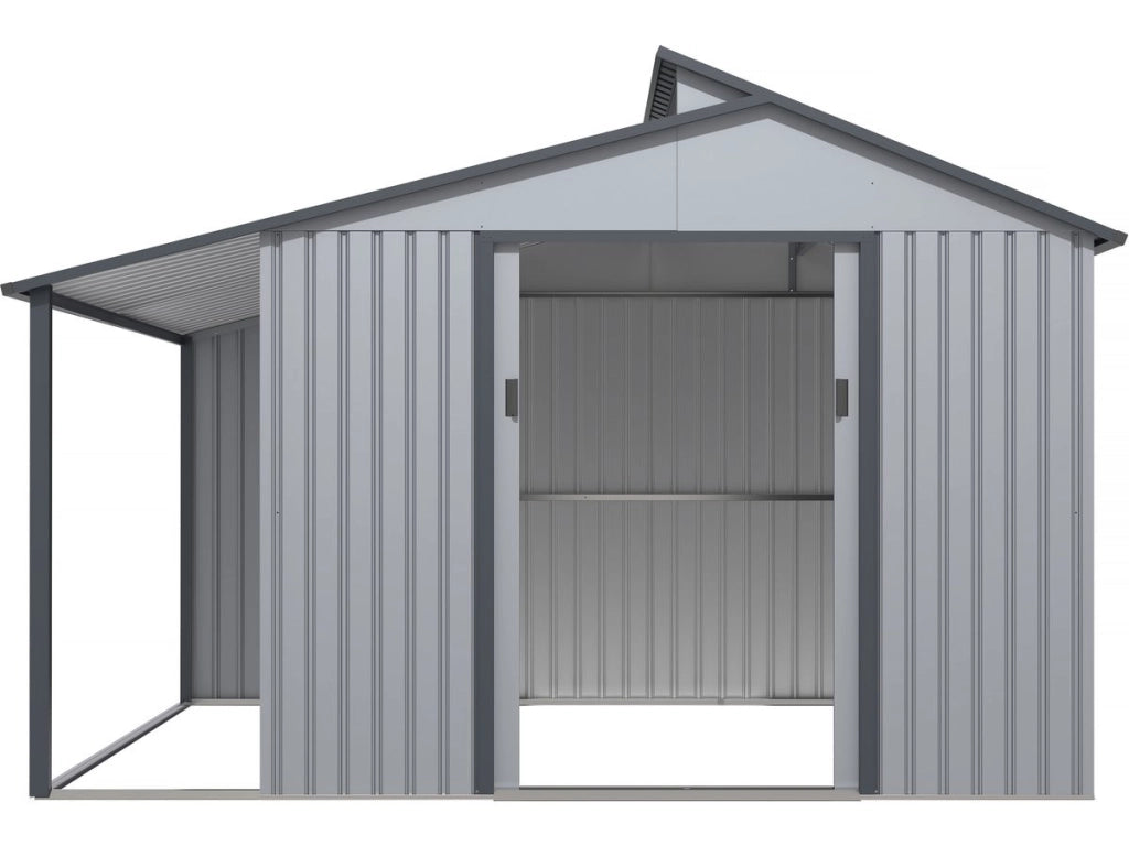 Capanno da giardino in metallo con pergola "Madras" - 9,12 m² - Grigio