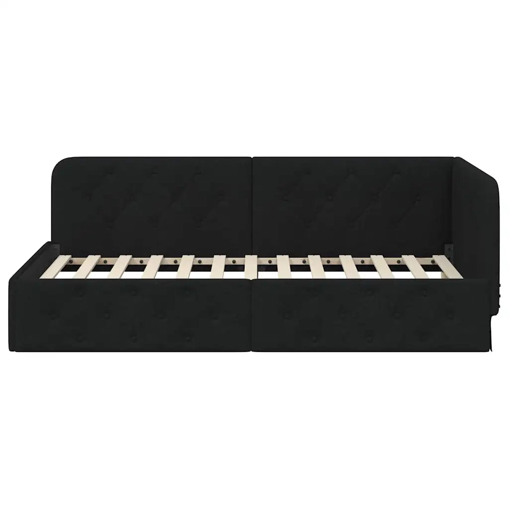 Letto singolo | Letto per adulti | Cornice del letto ad angolo Nero 90 x 190 cm Tessuto
