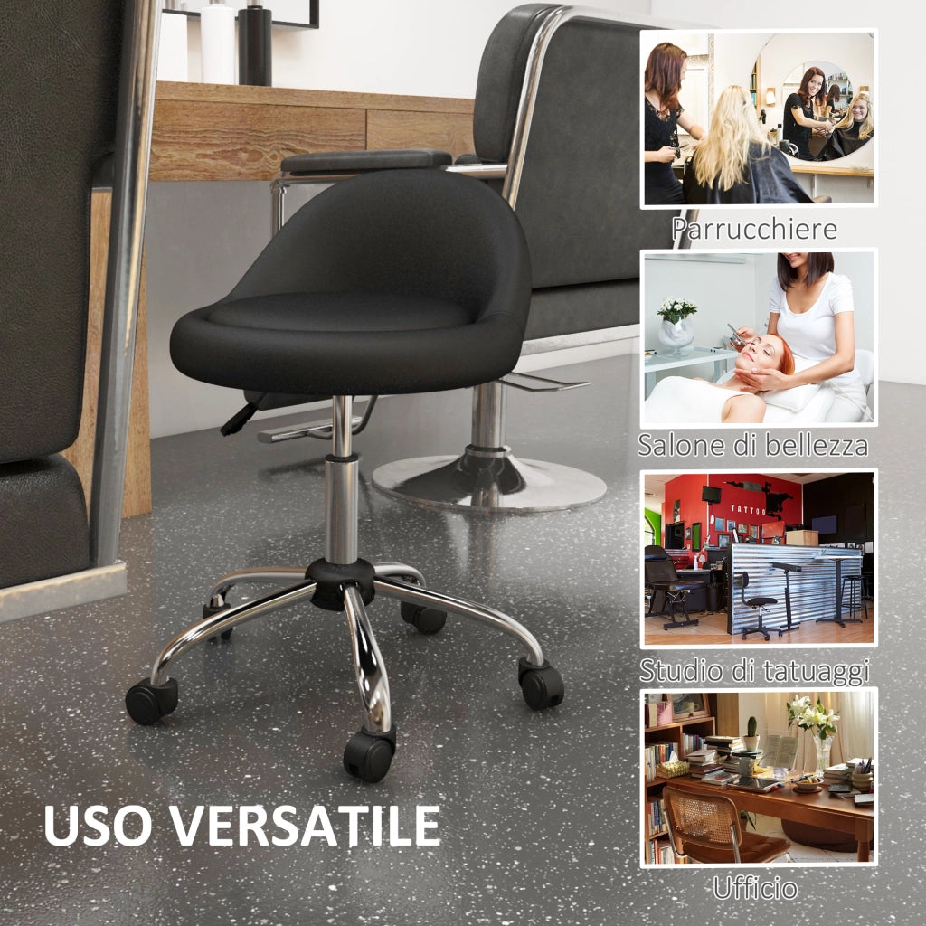 Sgabello da Bar con Ruote ¨C zephmum ¨C Nero, Finta Pelle PU, Altezza Regolabile
