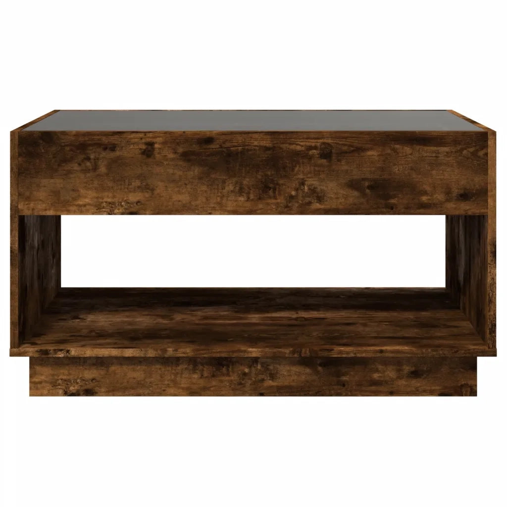 Tavolino da Salotto con LED Infinity Rovere Fumo 90x50x50 cm