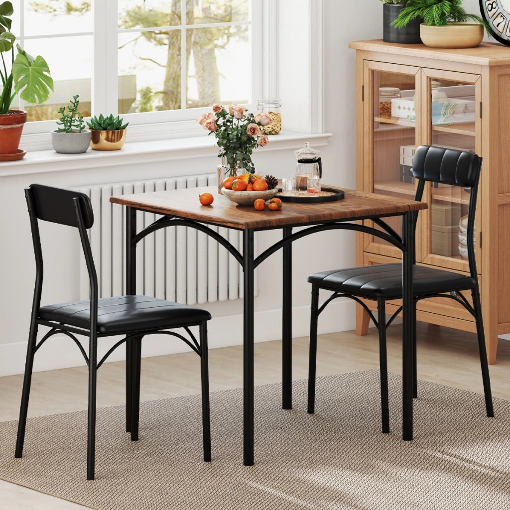 Tavolo da cucina quadrato & 2 sedie con sedili imbottiti, Tavolo da pranzo con 2 sedie per cucina-Tavoli e sedie da pranzo