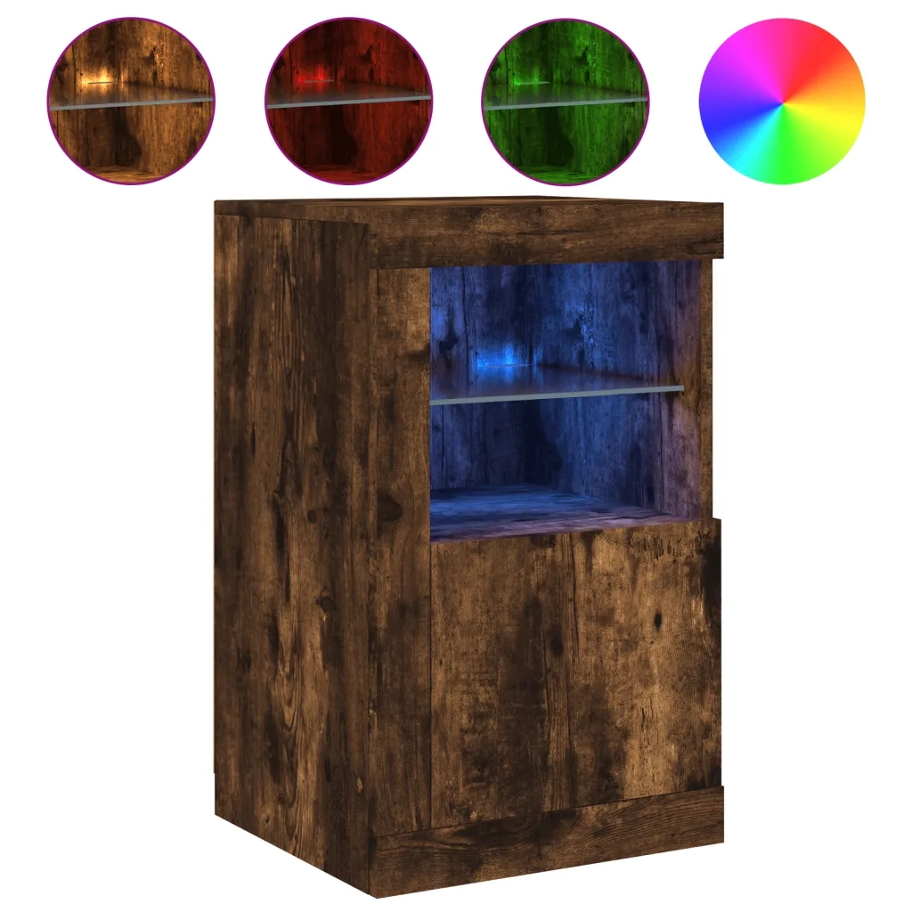 Armadietti con Luci LED 2pz Rovere Fumo in Legno Multistrato 836639