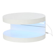 Tavolino da caffè con piano girevole e LED; in MDF; 70 x 70 x 35.5 cm - bianco