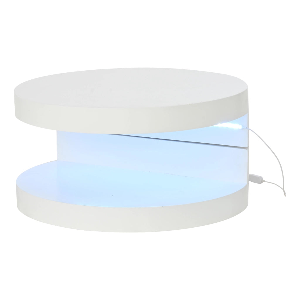 Tavolino da caffè con piano girevole e LED; in MDF; 70 x 70 x 35.5 cm - bianco