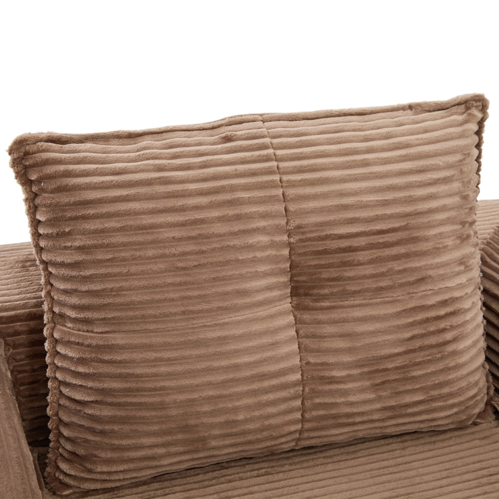 Divano letto modulare in cord con tasche laterali e portabicchieri - marrone - 122×98×80 cm