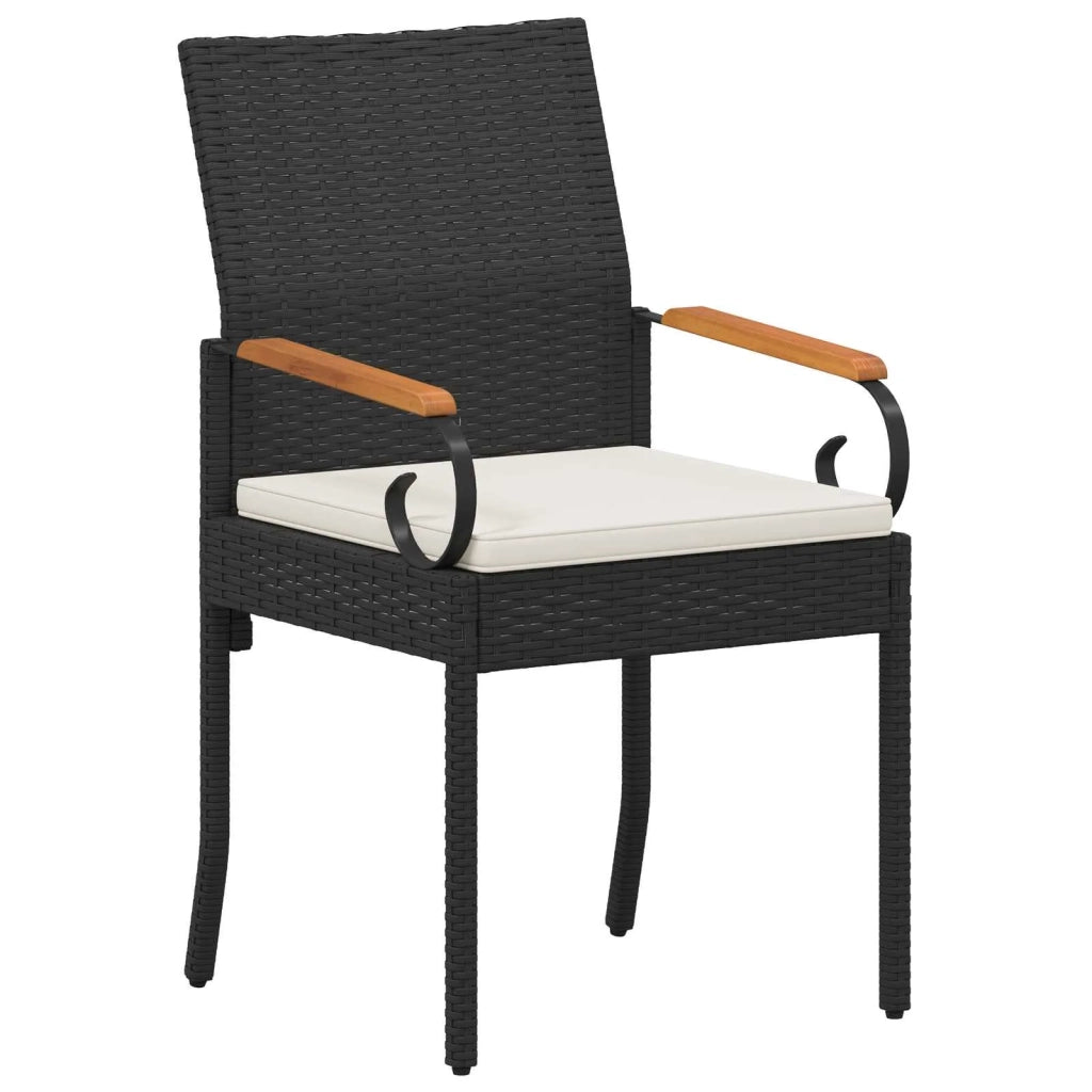 Sedie da giardino 2 pz | Sedie da Esterno Nero e Bianco Crema Polyrattan e acacia