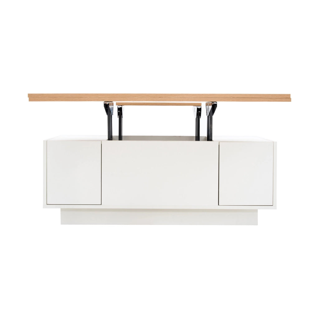 Tavolino da caffè con 2 ante e doppio piano alzabile - per soggiorno - 100×50×55.5 cm - bianco