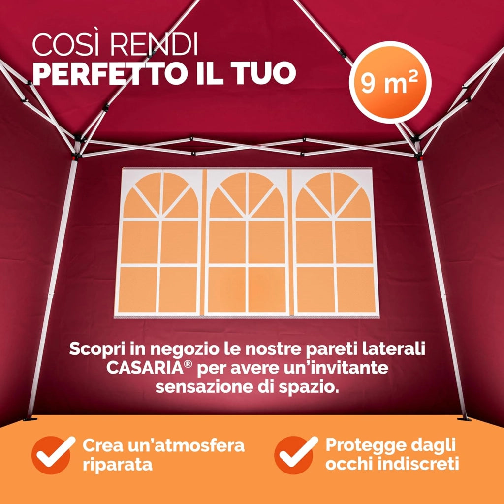 ® Padiglione Capri 3x3m Pieghevole Pop-Up Impermeabile per Giardino Tenda per Feste Fissa Rosso