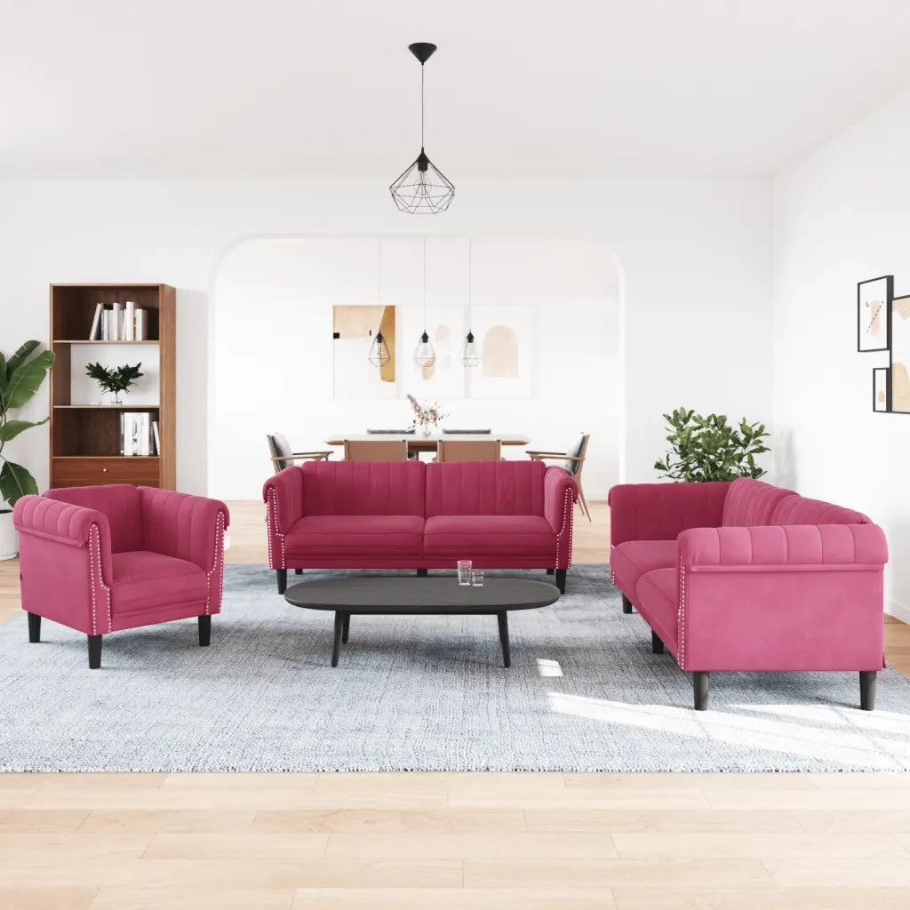 Set di Divani 3 pz Rosso Vino in Velluto