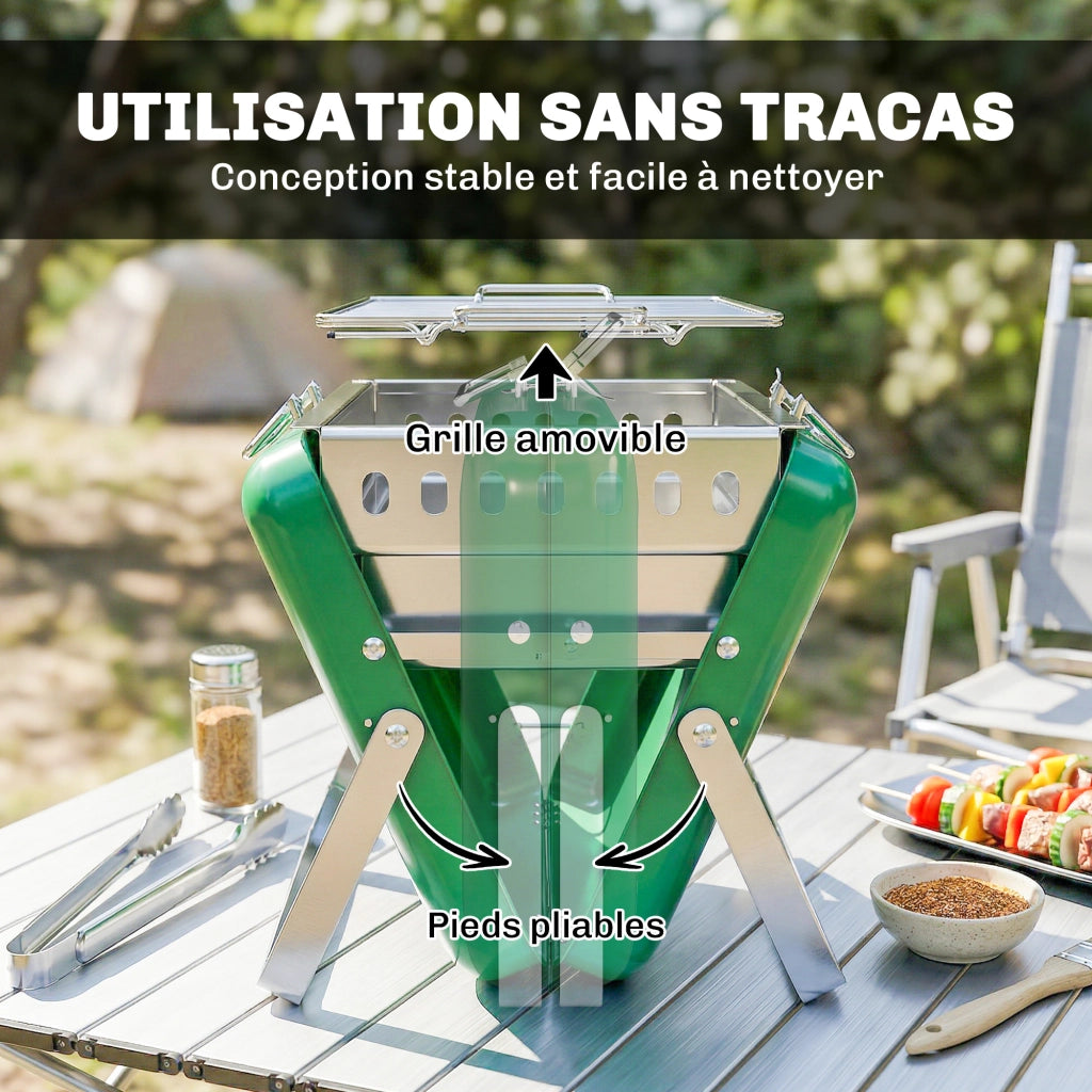 Barbecue a carbone legno pieghevole ¨C zephmum ¨C verde per giardino terrazzo