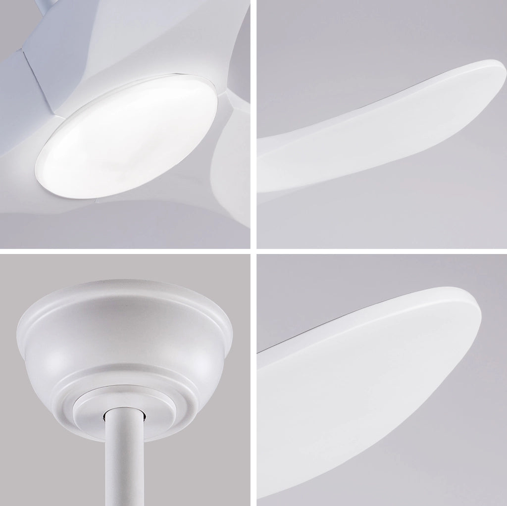 Ventilatore da soffitto 60 pollici con luce LED; telecomando; 3 pale in legno massello; bianco