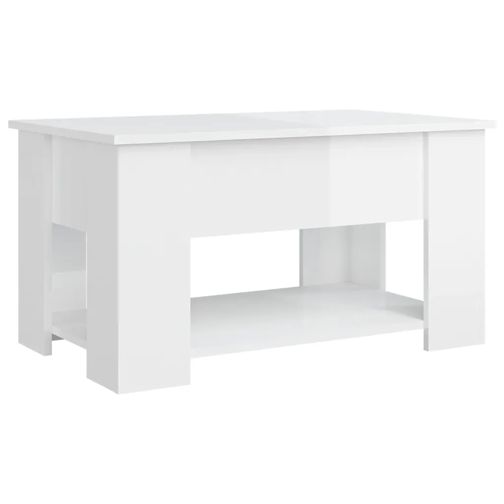 Tavolino Salotto Bianco Lucido 79x49x41 cm in Legno Multistrato 809716