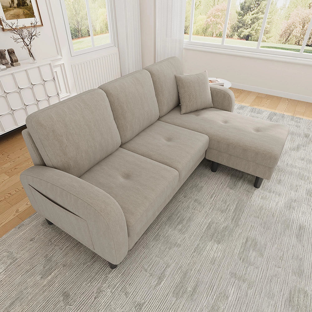 Canap¨¦ angolare L con chaise longue - Xylo - 166x118x77 cm - Tessuto velluto coste design modulare
